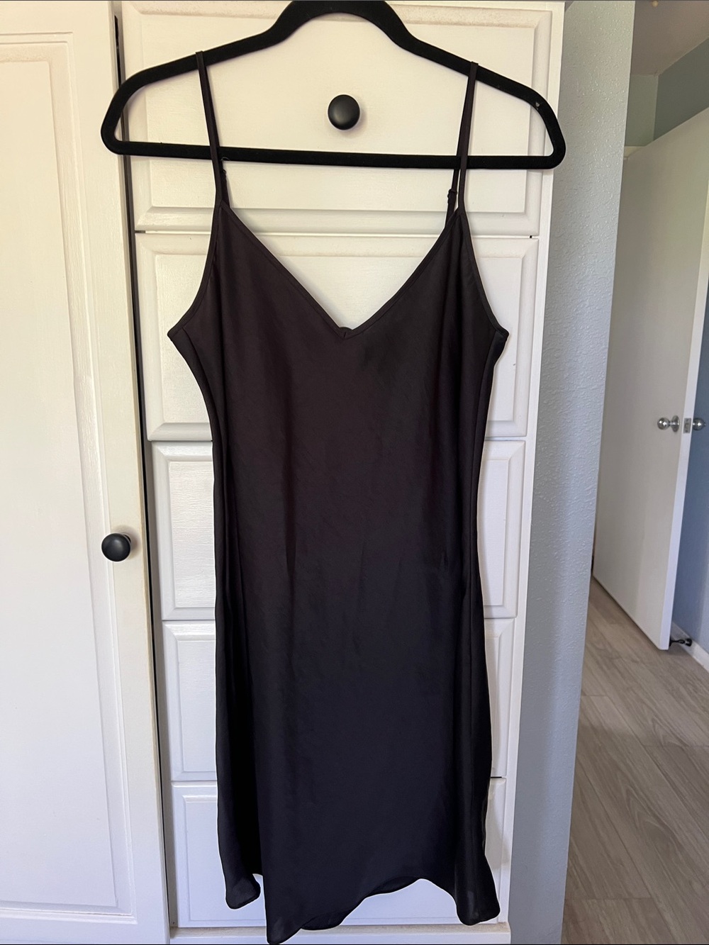 Aritzia Wilfred Black Satin Mini Slip Dress with Spaghetti Straps